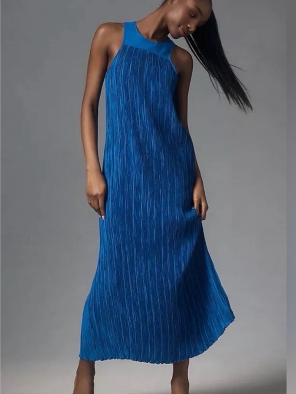 Anthropologie Electric Blue Pleated Maxi Dress